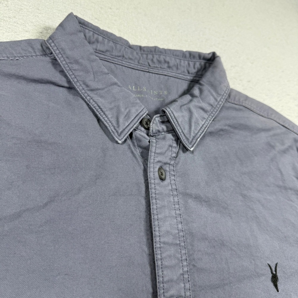AllSaints Mens Ramskull Short Sleeve Button Down Shirt Charcoal Grey XL